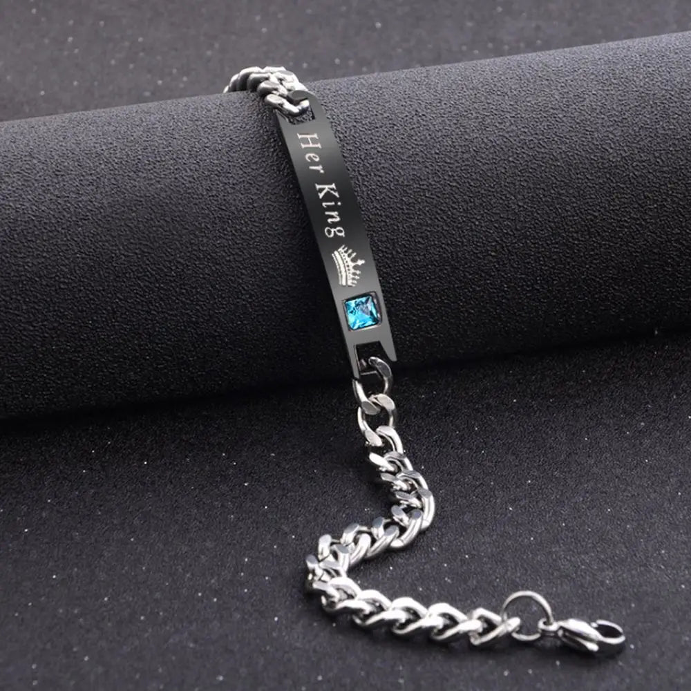 Couple Bracelets Stainless Steel Love Bangle Her King His Queen Bracelets Crystal Crown Bracelets Women's Bracelets