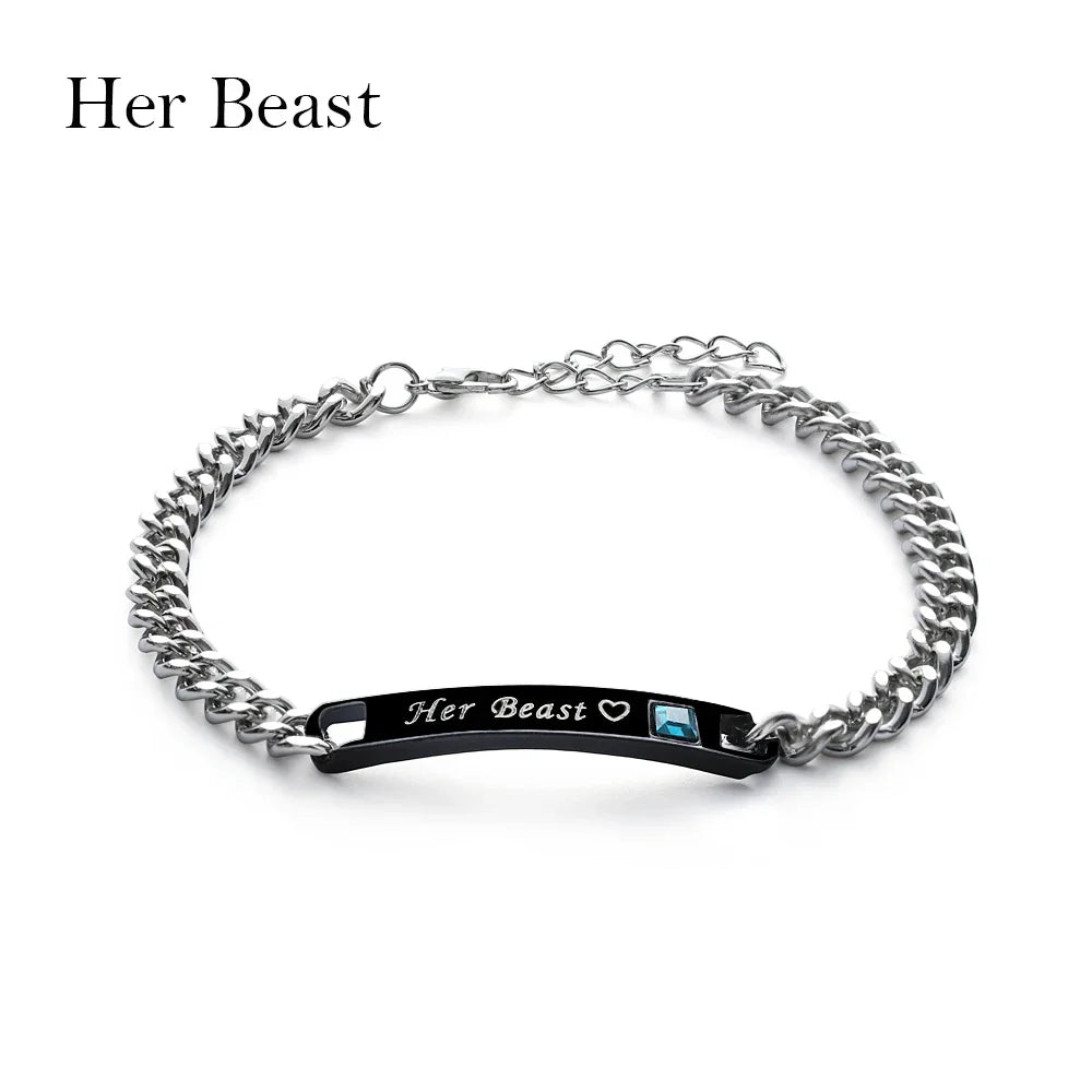 Couple Bracelets Stainless Steel Love Bangle Her King His Queen Bracelets Crystal Crown Bracelets Women's Bracelets
