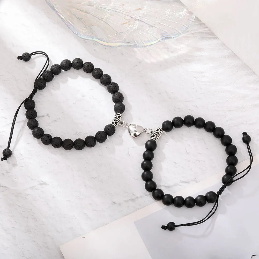 2Pcs Magnet Heart Hand Made Bead Bracelets Lover Bracelets Couple Bracelets