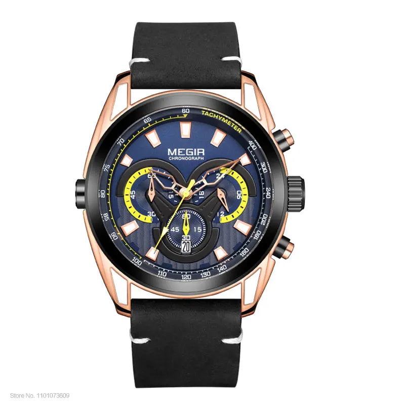 MEGIR Watch for Men Leather Strap Chronograph Quartz Watches Waterproof Luminous Wrist Watch Man Relogios Masculino Reloj Montre