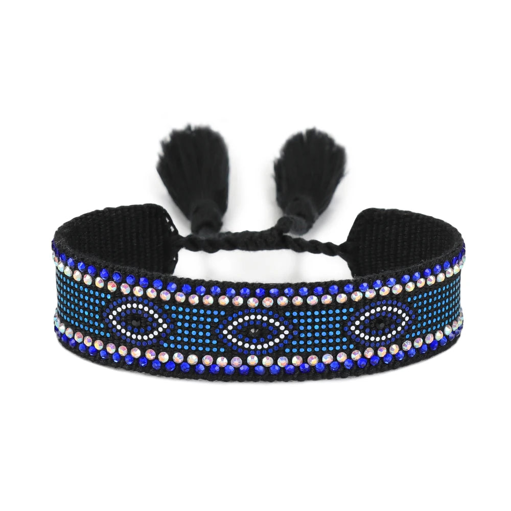 Evil Eyes Woven Bracelets Stackable Wrap Fabric Bracelets