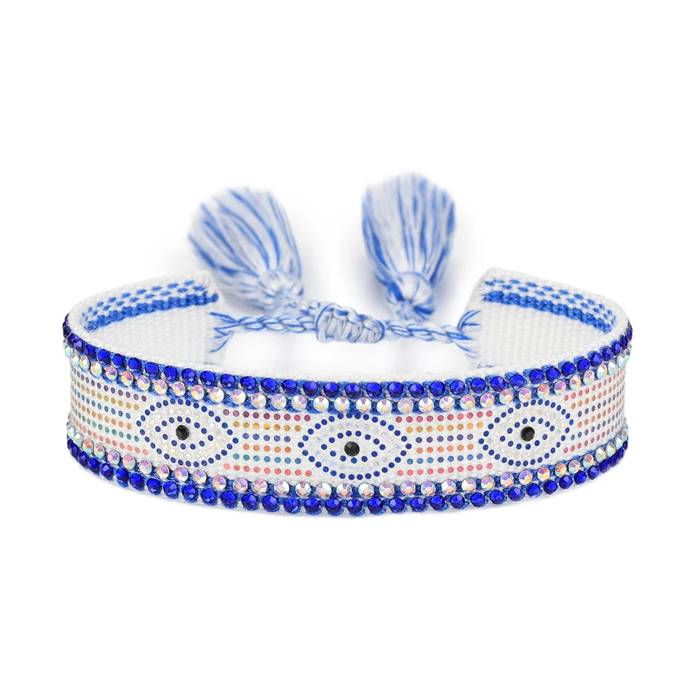 Evil Eyes Woven Bracelets Stackable Wrap Fabric Bracelets