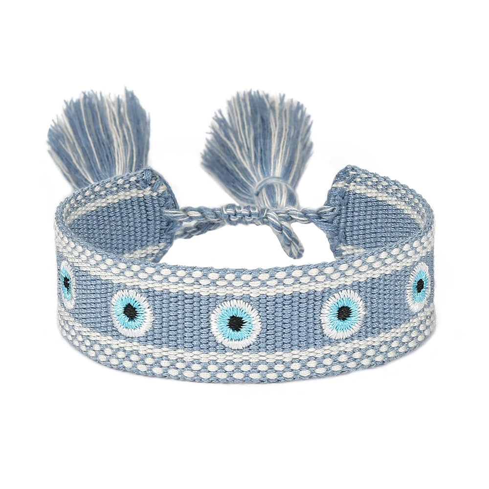 Woven Bracelets Evil Eyes Stackable Wrap Fabric Bracelets