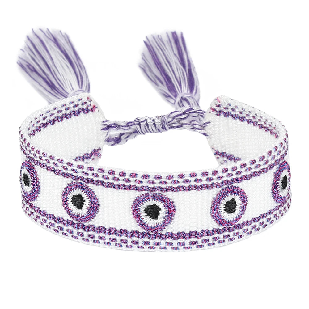 Woven Bracelets Evil Eyes Stackable Wrap Fabric Bracelets