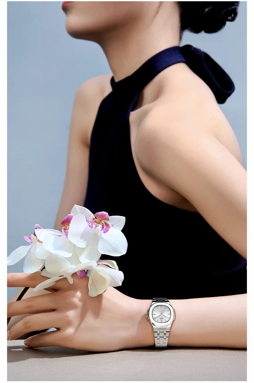 I&W Simple Quartz Watch for Women 2024 New Design Ladies Watches Sapphire Calendar Full Steel Bracelet Waterproof Montres Femmes