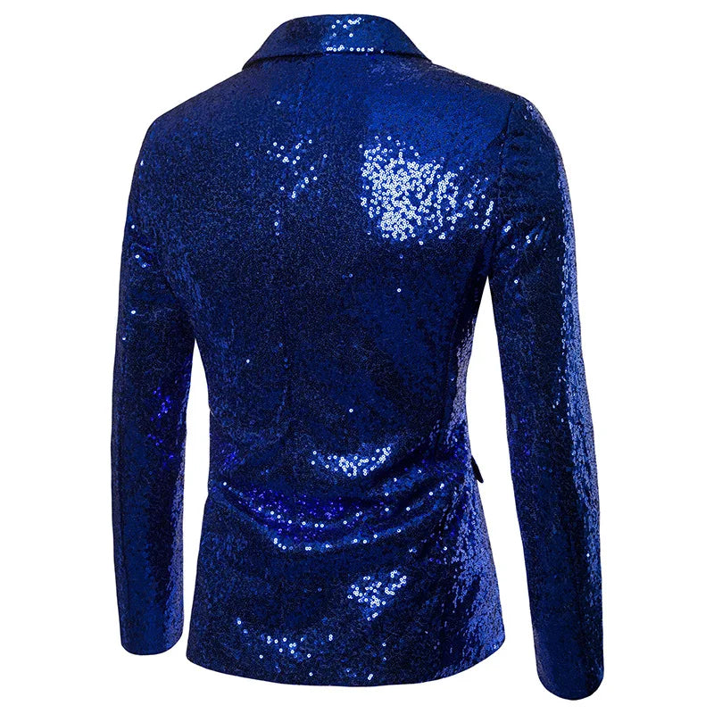 Nightclub Men's Clothing Long Sleeve Sequined Blazer Jacket Single Button Solid Color