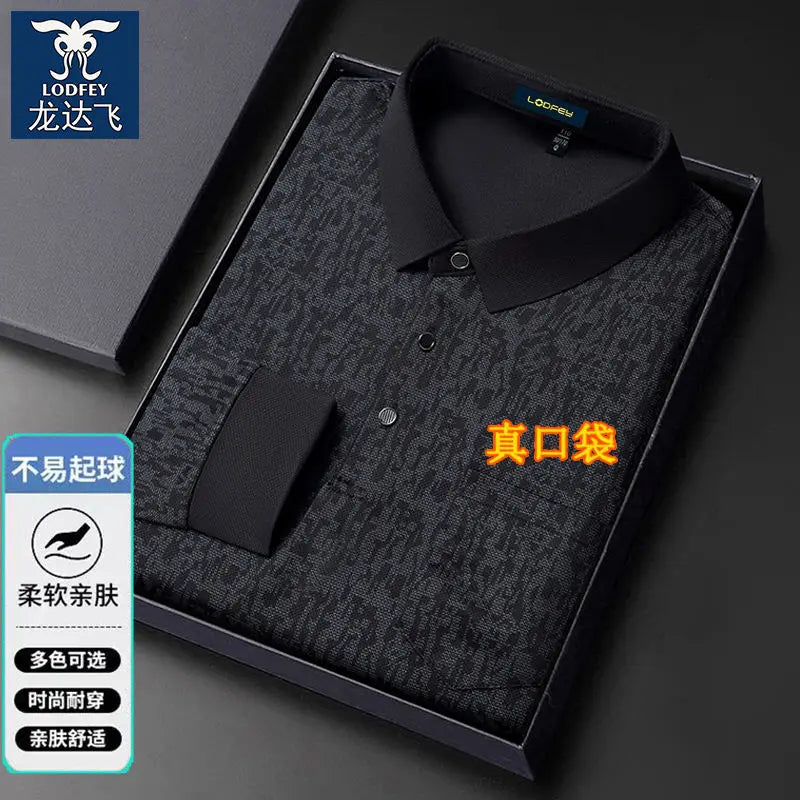Long-sleeved Lapel T-shirt Trendy Casual Versatile Polo Tops Men's Clothing