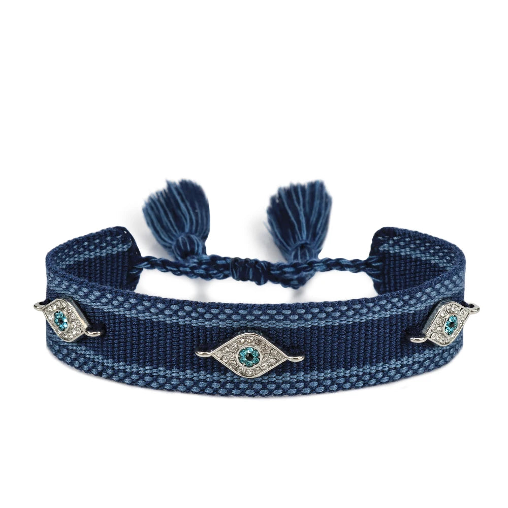 Woven Bracelets Evil Eyes Stackable Wrap Fabric Bracelets