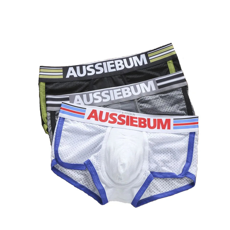 Summer Underwear Men Boxers Shorts Mesh Boxer Aussiebum Mens Panties Breathable Male Calzoncillos Convex U Pouch Man Underpants