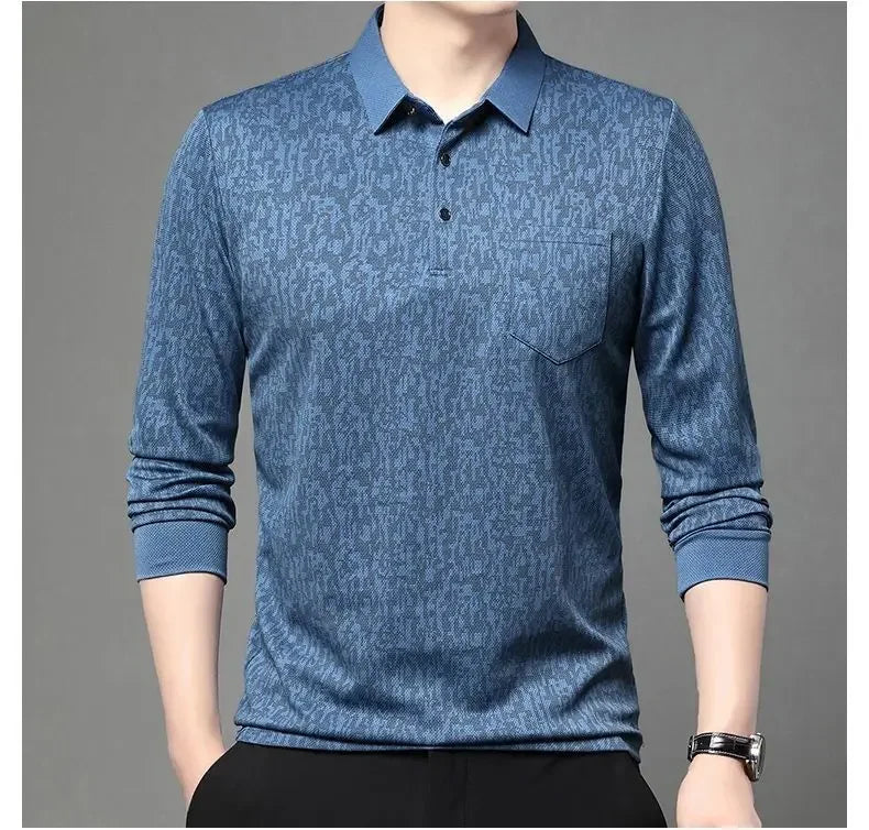 Long-sleeved Lapel T-shirt Trendy Casual Versatile Polo Tops Men's Clothing