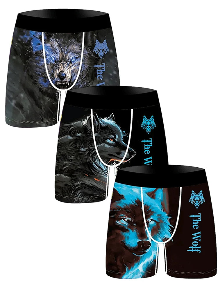 3Pcs Animal Print Men Fshion Underwear Boxers Breathable Man Underpants S-3XL Mens Swimming Underwear Men's Panties Boxer Briefs