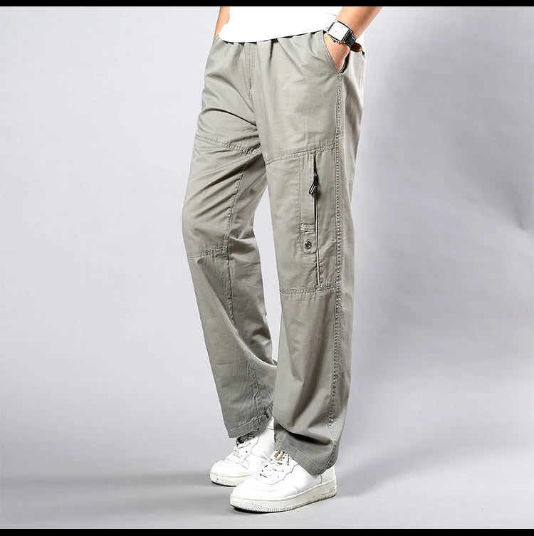 IPPOLICH Men's Pants Sweatpant Leisure Breathable Pants Pockets Wide Leg Cotton Black Cargo Pants Classic Man Casual Cargo Pants