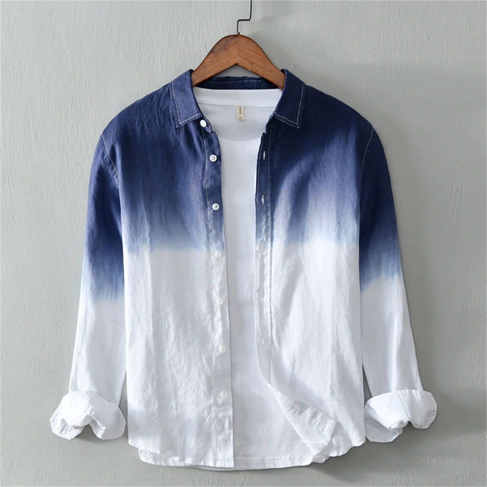 Men's clothing linen casual comfortable long sleeve shirt fashionable gradient trendy men's clothing oversized design