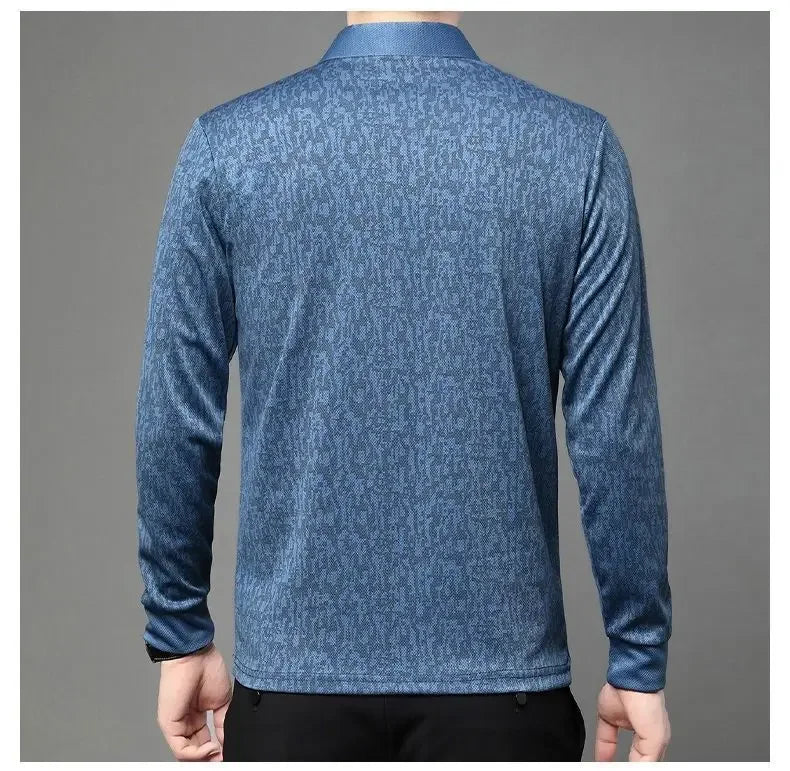 Long-sleeved Lapel T-shirt Trendy Casual Versatile Polo Tops Men's Clothing