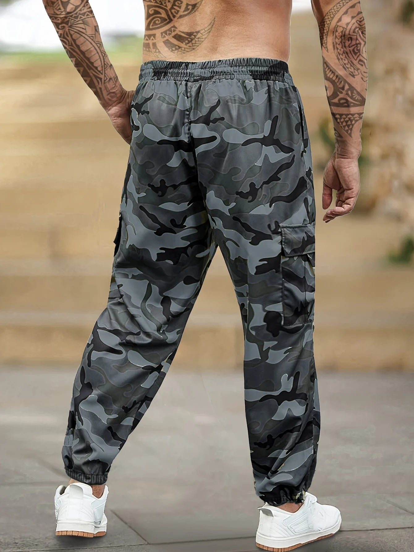 [Trendy Camo Cargo Pants] Camo Cargo Pants - Men's Trendy Casual Regular Fit Trousers With Side Pocket For Outdoor Activities