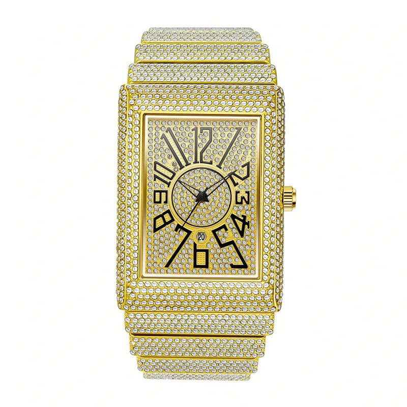 Montre Homme Big Brand Rectangle Men Watches Silver Fashion Casual Alloy Band Hip Hop Diamond Golden Luxury Date Quartz Watch DZ