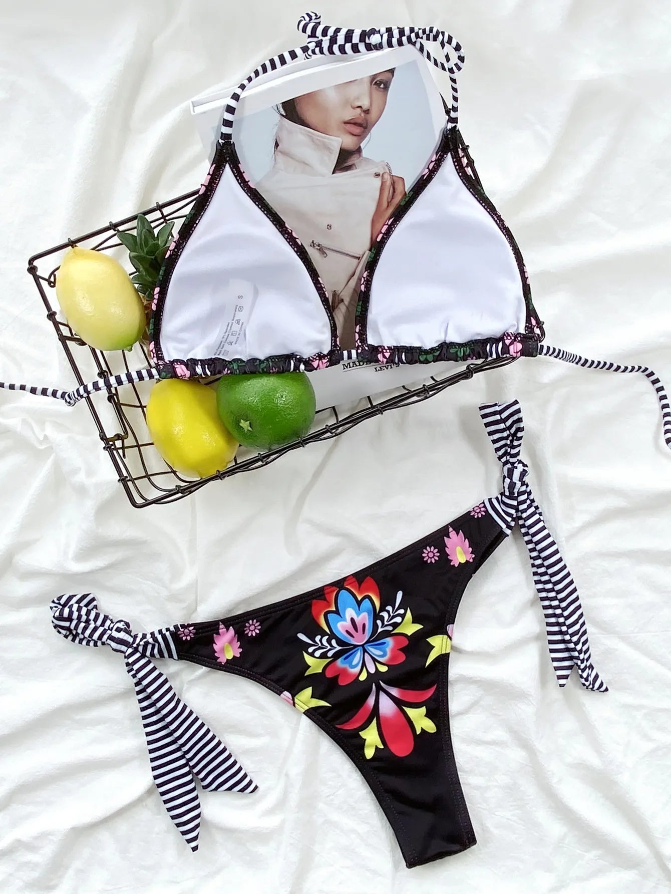 Bikinis 2025 Woman Floral Print Triangle Swimwear Womens Two-piece Swimsuit Sexy Lace-up Bikini Set Brazilian Bathing Suit