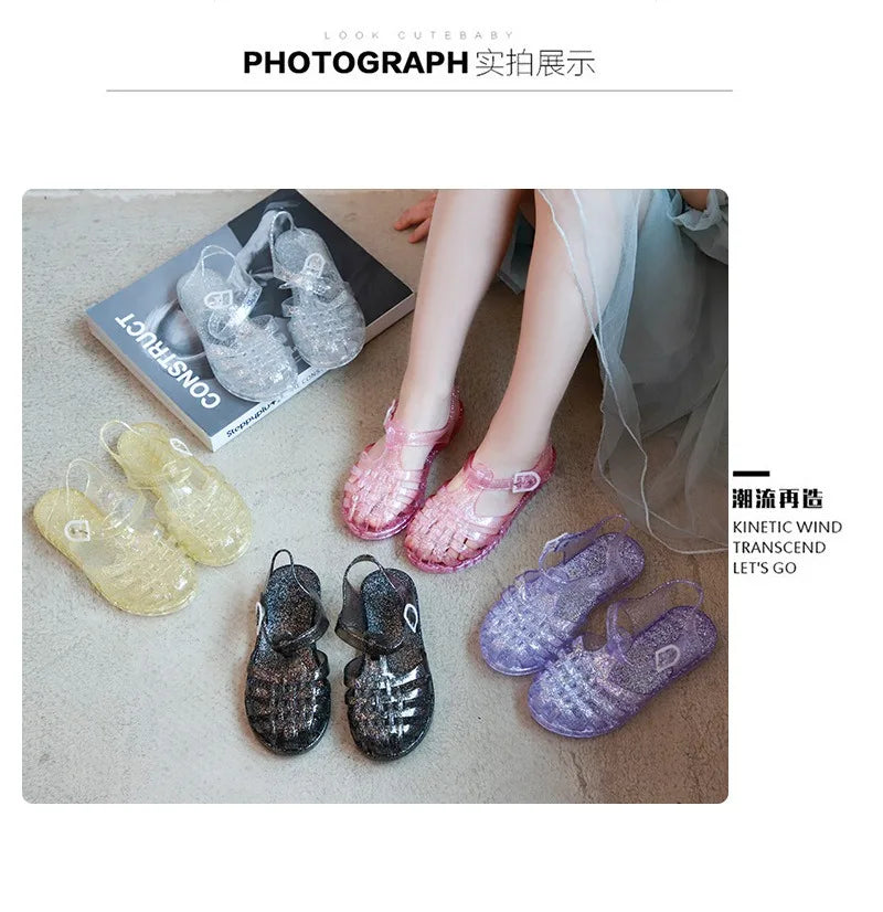 Summer New Sandal Princess Crystal Shoes Boy Girl Children Cave Shoe Kid Jelly Glitter Baby Roman Beach Sandals Toddler Slippers