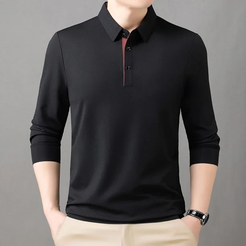 2025 Trend  Men's Long Sleeved Popular Casual T-shirt  Lapel POLO Men's Clothing