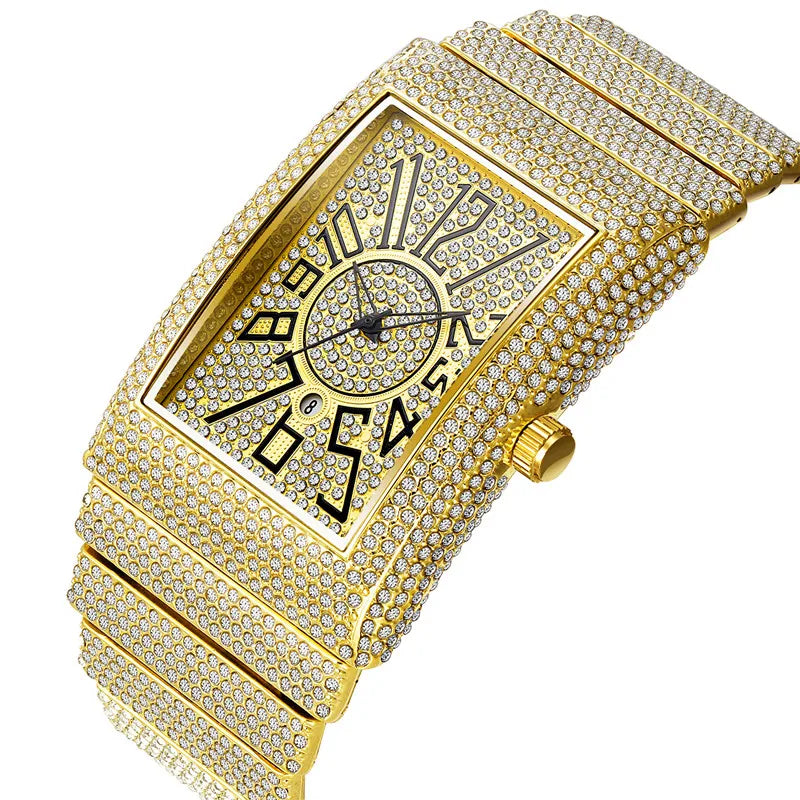 Montre Homme Big Brand Rectangle Men Watches Silver Fashion Casual Alloy Band Hip Hop Diamond Golden Luxury Date Quartz Watch DZ