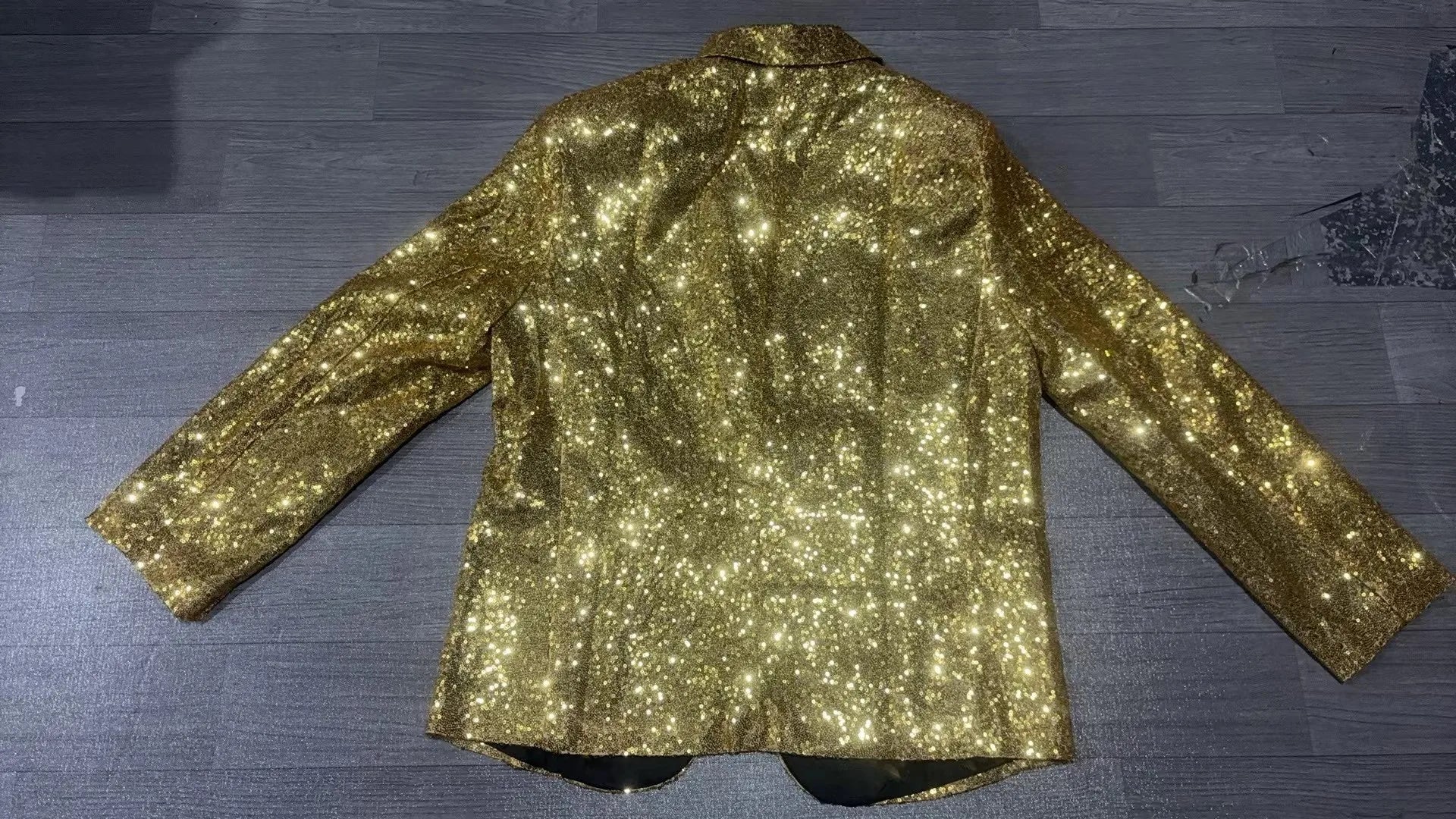 Nightclub Men's Clothing Long Sleeve Sequined Blazer Jacket Single Button Solid Color