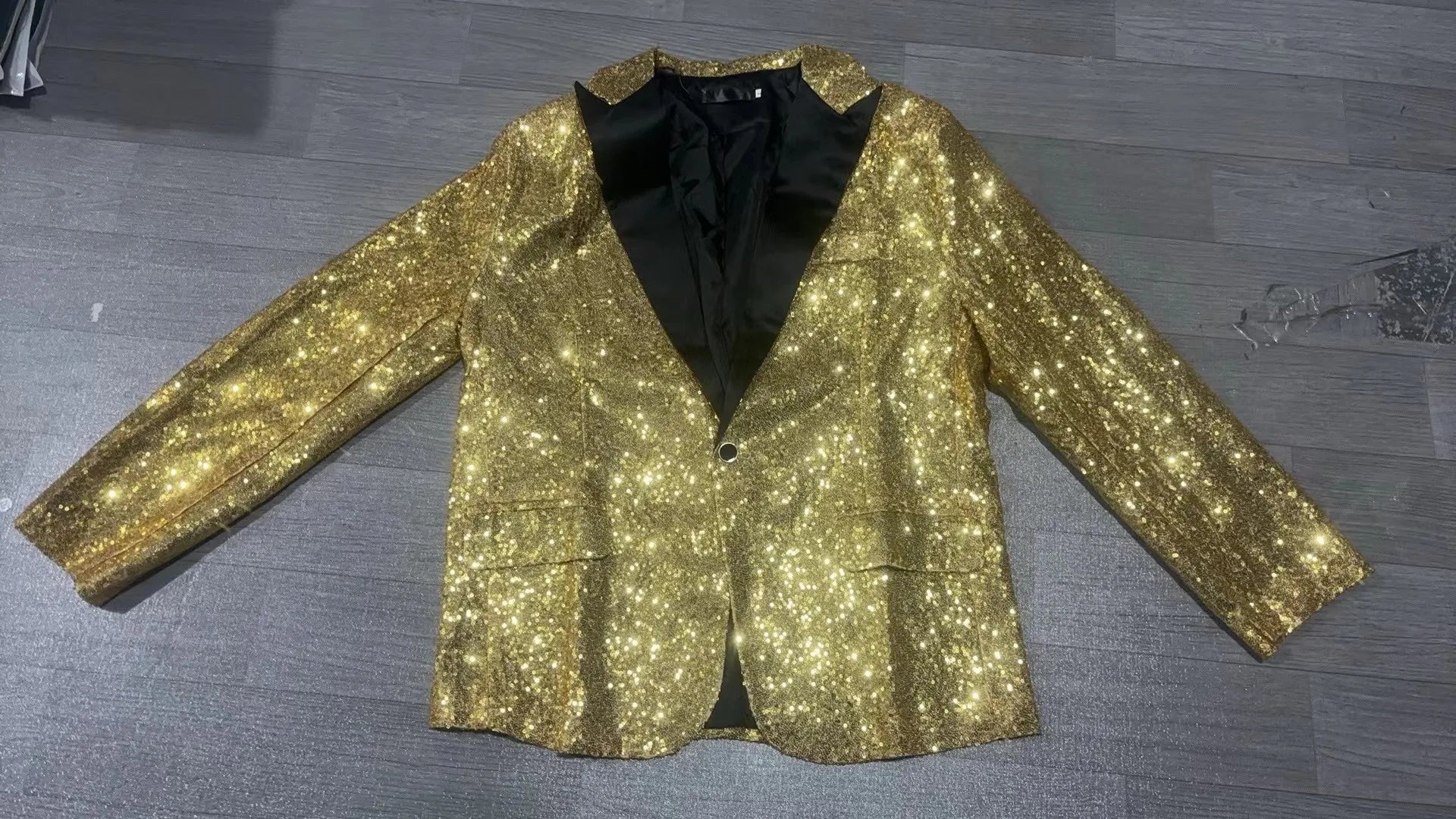 Nightclub Men's Clothing Long Sleeve Sequined Blazer Jacket Single Button Solid Color