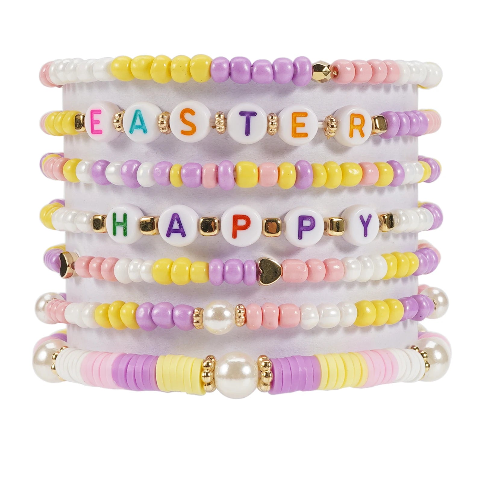 Easter Bracelets Set Colorful Stackable clay Beaded Stretch Bracelets Boho Vinyl Disc Bracelets for Women
