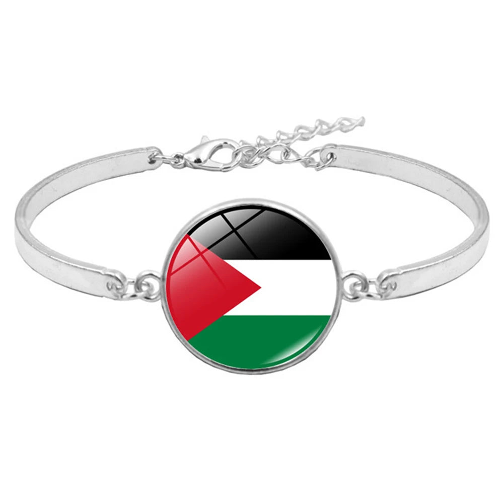 Palestinian Flag Bracelet Fashion Leather Braided Bracelets Glass Cabochon Bracelets Palestinian Souvenir Bracelets Jewelry Gift
