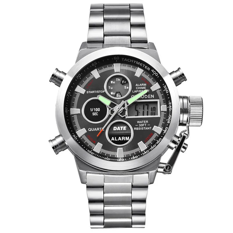 Montre Homme Men Original XINEW Brand Watches Fashion Casual Alloy Band Dual Time Electronic Watch Black Relogio Masculino 2024