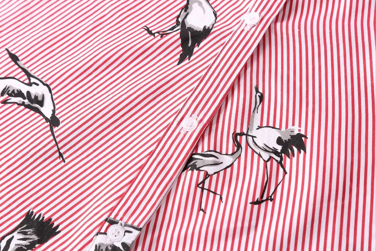 AliExpress European and American women's clothing popular long-sleeved women's clothing striped shirt dress single-breasted belt