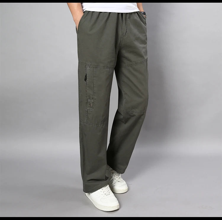 IPPOLICH Men's Pants Sweatpant Leisure Breathable Pants Pockets Wide Leg Cotton Black Cargo Pants Classic Man Casual Cargo Pants