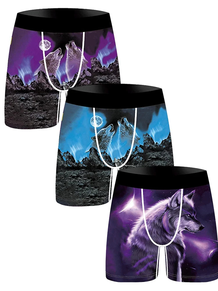 3Pcs Animal Print Men Fshion Underwear Boxers Breathable Man Underpants S-3XL Mens Swimming Underwear Men's Panties Boxer Briefs