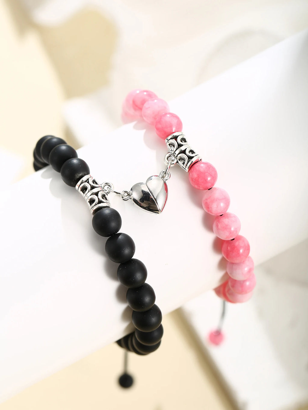 2Pcs Magnet Heart Hand Made Bead Bracelets Lover Bracelets Couple Bracelets