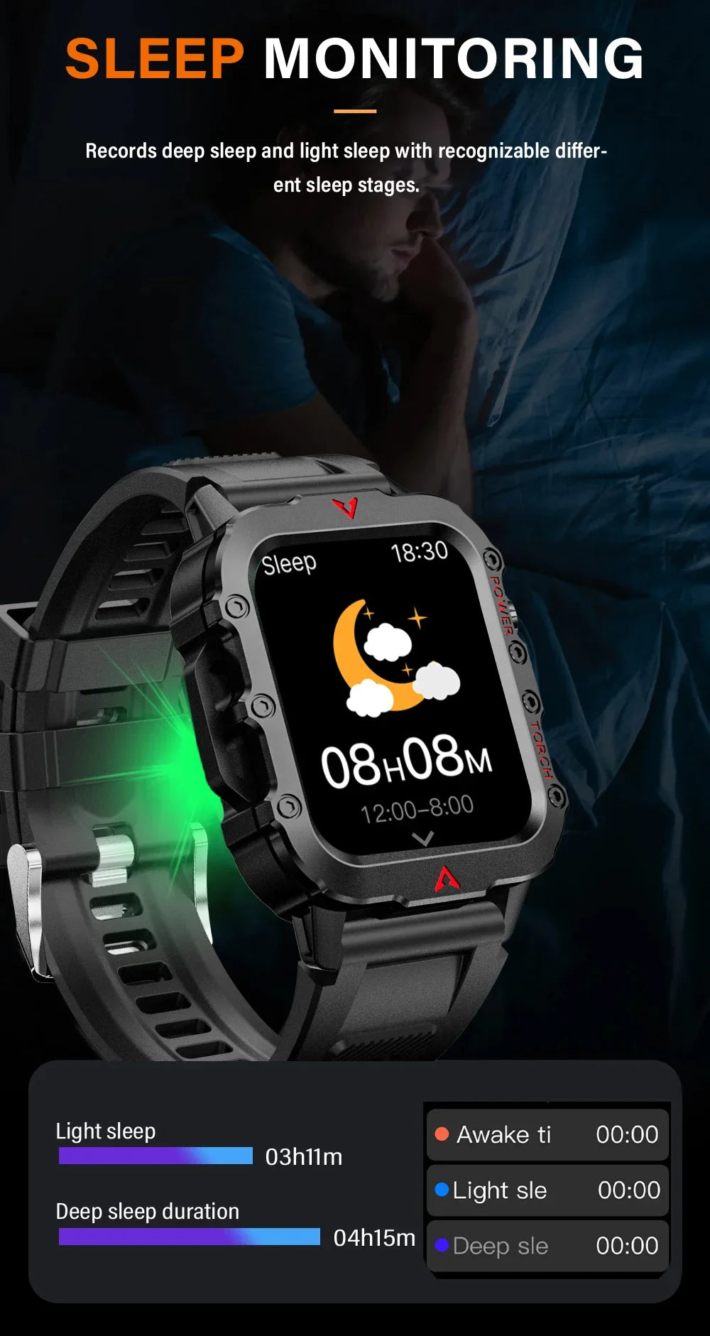 2024 Military Montres Hommes Smartwatch LED Outdoor Sports Watches For Men Women 1.73inch Bluetooth reloj hombre Smart Watch