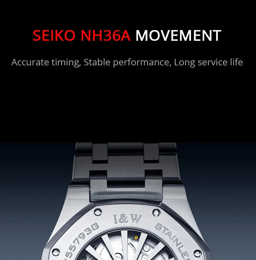 SEIKO NH36A Mechanical Watches for Man Luxury Brand IW CARNIVAL Watch Automatic Sapphire Luminous 5bar Waterproof Montres Hommes