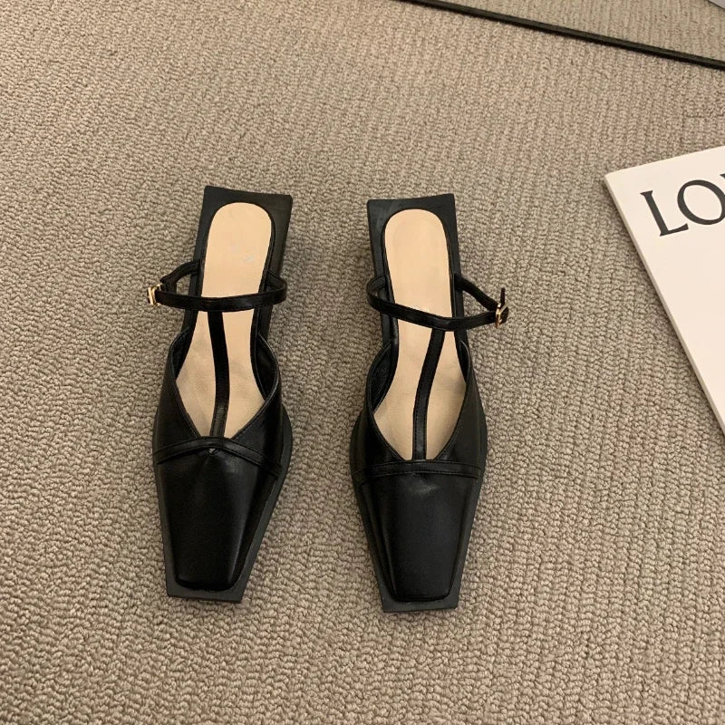 2024 Summer Women Mules Slipper Fashion Shallow Square Toe Slides Outdoor Dress Sandal Women's Sandalias
