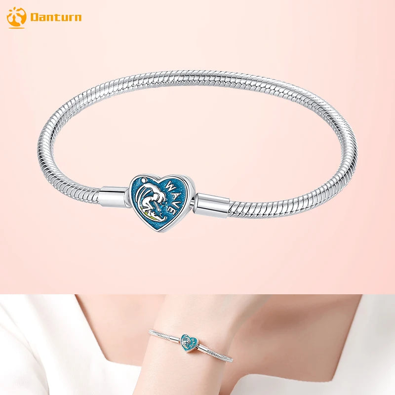 Danturn 925 Sterling Silver Bracelets Surfing, Waves and fish, Dream nets Bracelets Women Bracelets Fashion Charm Bracelets