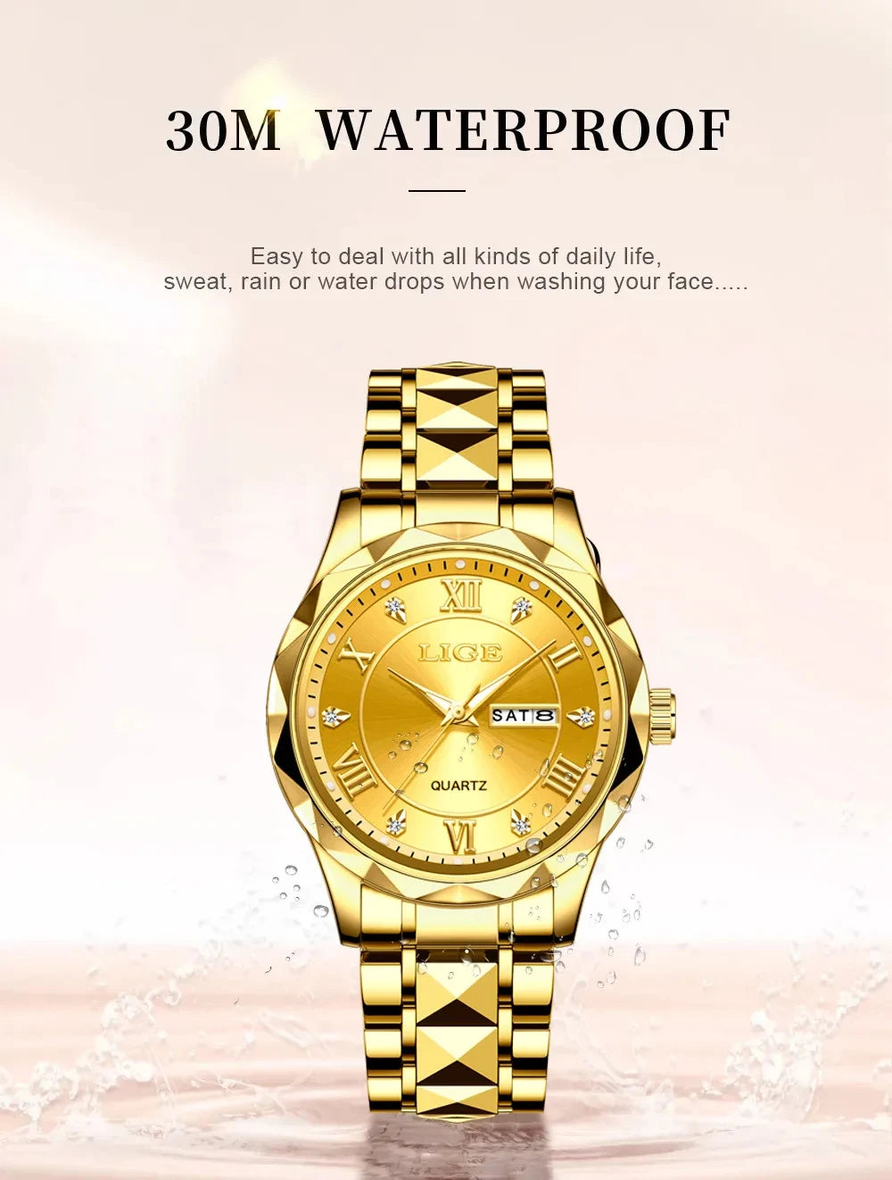 LIGE Casual Sport Watch Ladies Top Luxury All Steel Waterproof Quartz Watches For Women Fashion Gold Watch Women Montres Femmes