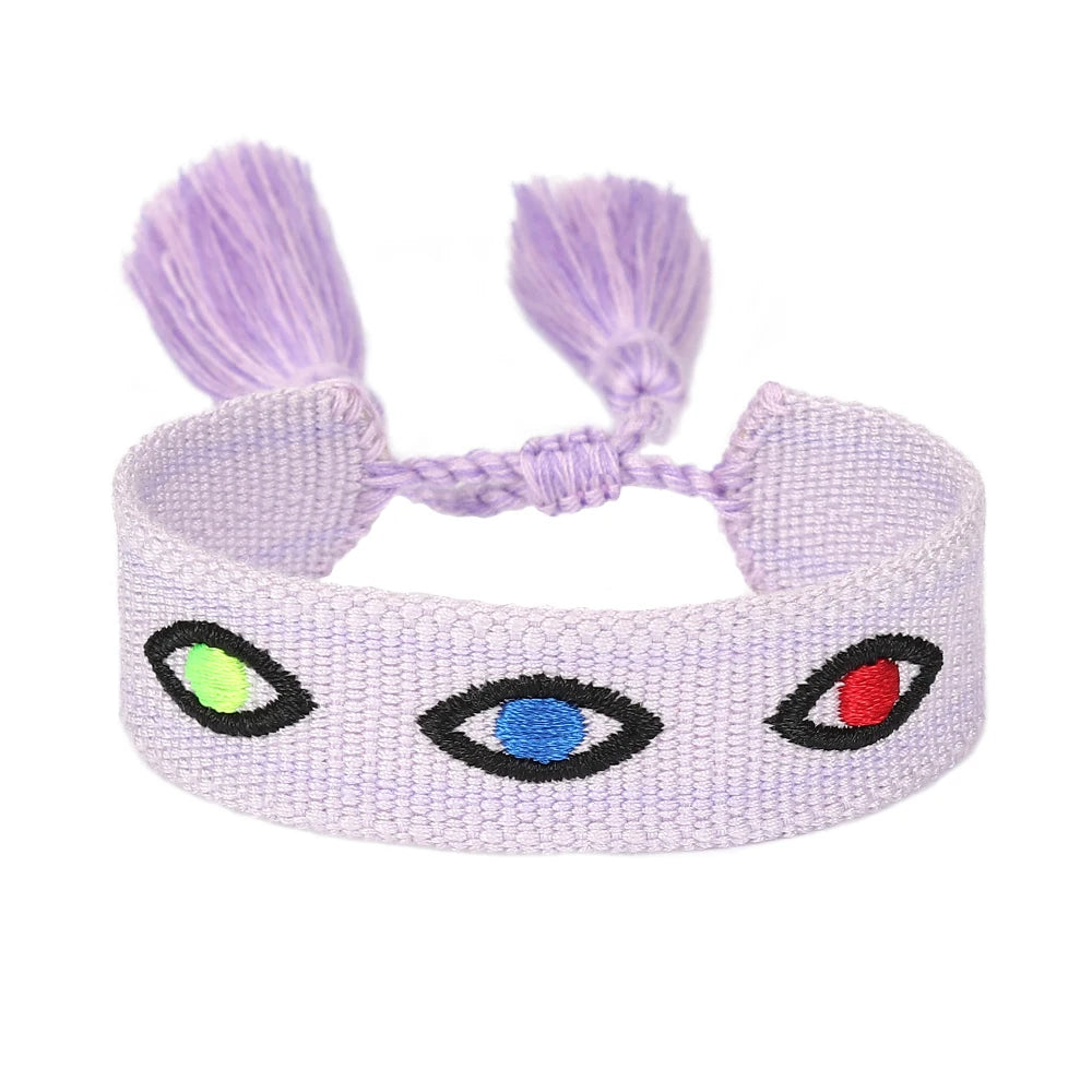 Woven Bracelets Evil Eyes Stackable Wrap Fabric Bracelets