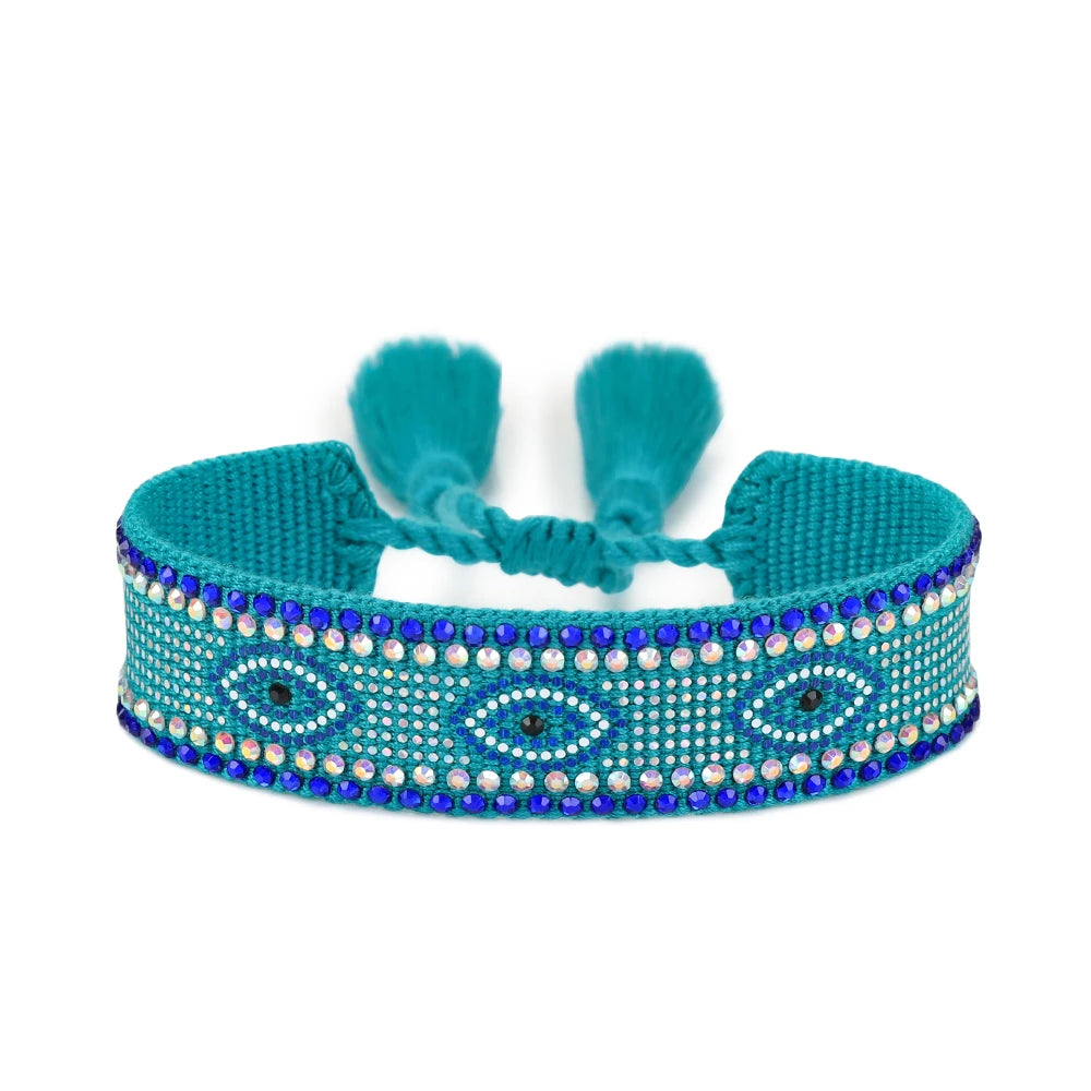 Evil Eyes Woven Bracelets Stackable Wrap Fabric Bracelets