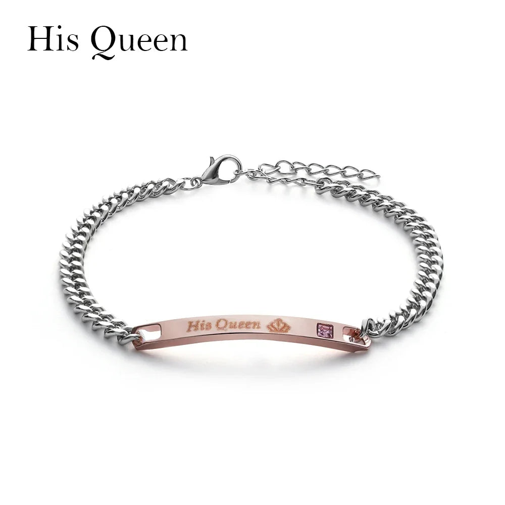 Couple Bracelets Stainless Steel Love Bangle Her King His Queen Bracelets Crystal Crown Bracelets Women's Bracelets