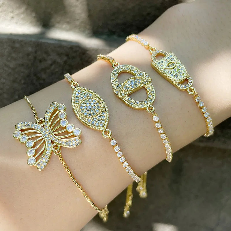 Clearance Bracelets / Copper Gold Plated Bracelets for Women CZ Rhinestone Chain Bracelets Crystal Jewelry Gifts brtk51
