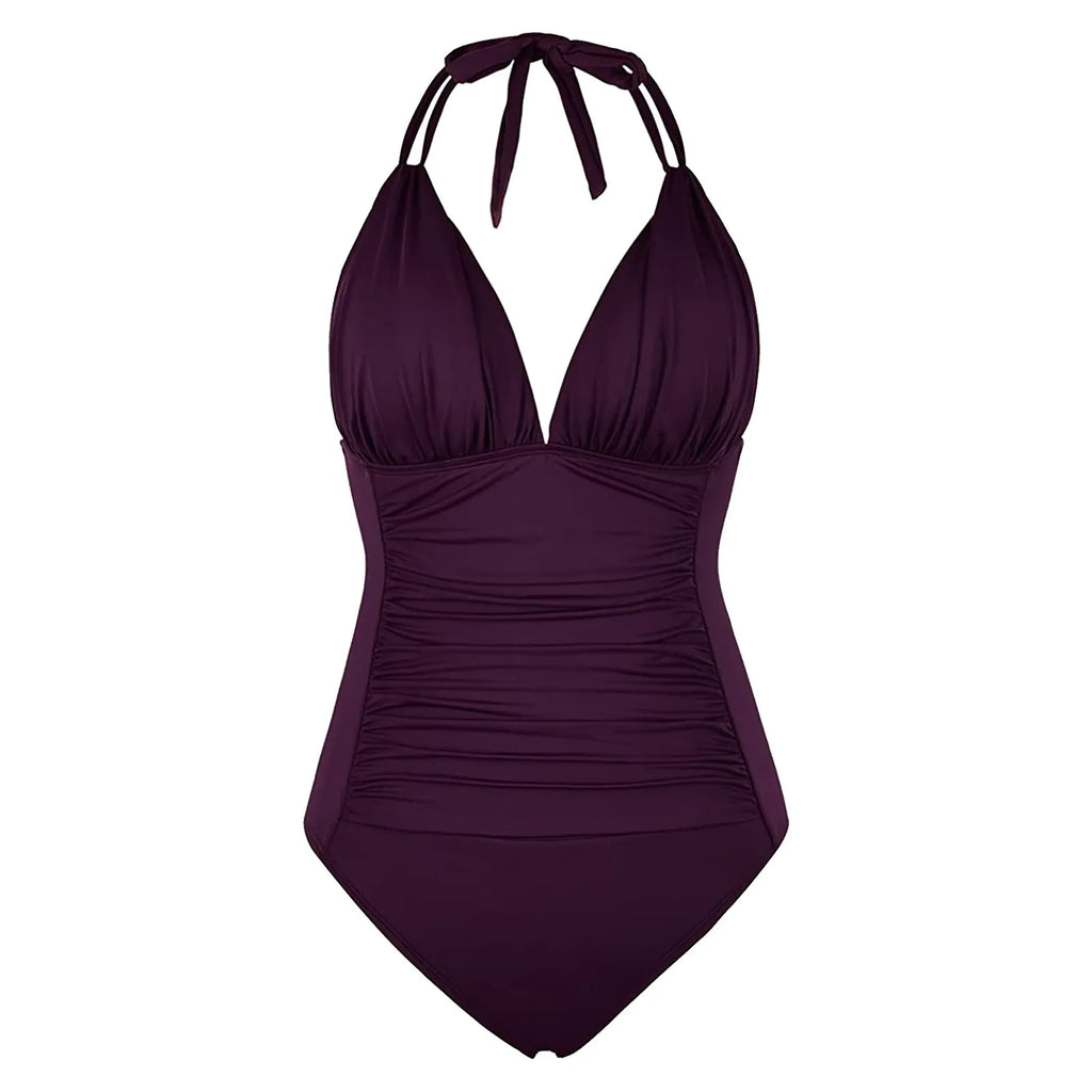 Bikinis Mujer Women's One-piece With Chest Pad Without Steel Bra Swimsuit Solid Color Swimsuit купальники женские