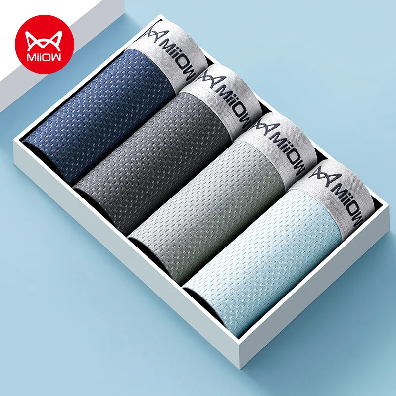 MiiOW 4Pcs Ice Silk Men Underwear Boxer 7A Antibacterial Crotch Men's Panties Breathable Mesh Man Underpants Sexy Boxer Briefs