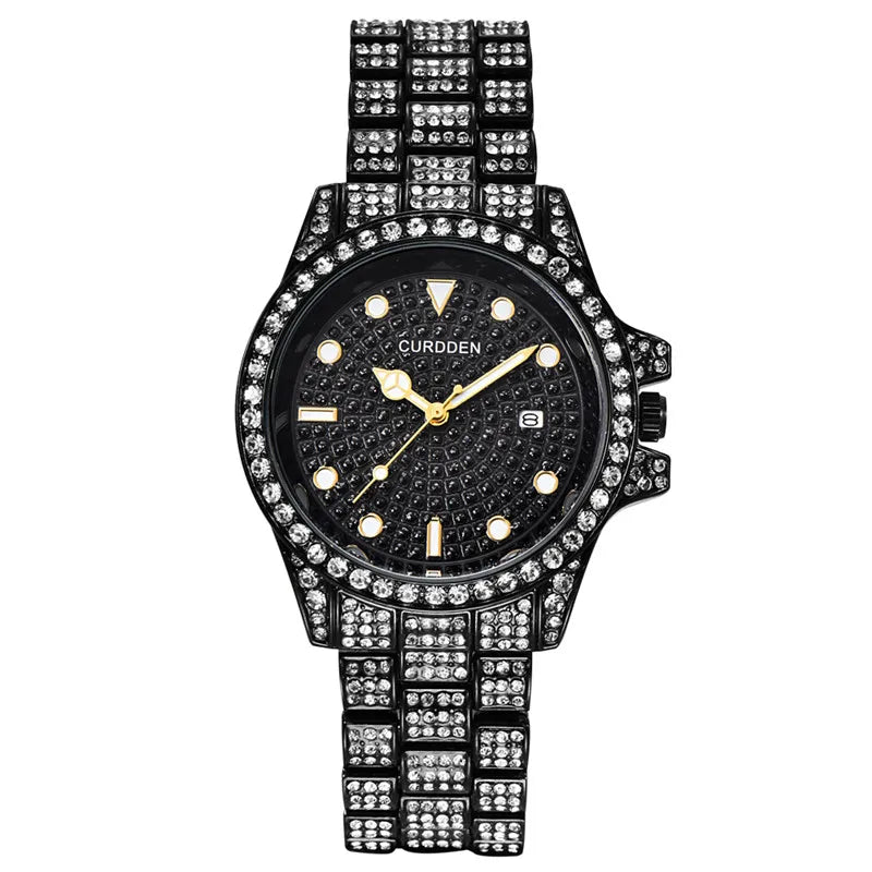 Montre Homme Men Famous Brand Watches Hip Hop Diamond Fashion Casual Golden Luxury Date Quartz Vintage Watch Silver Reloj Hombre