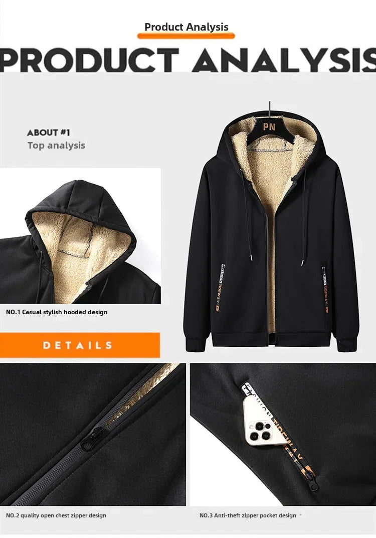 Thickened Fleece-lined Men's Jacket Casual Sport Suit Trendy Men's Clothing Pants
