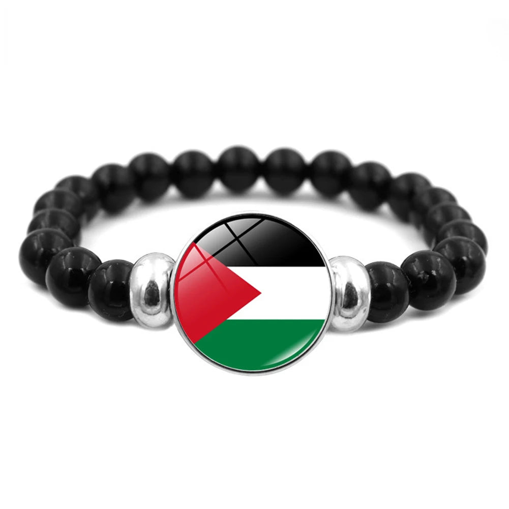 Palestinian Flag Bracelet Fashion Leather Braided Bracelets Glass Cabochon Bracelets Palestinian Souvenir Bracelets Jewelry Gift