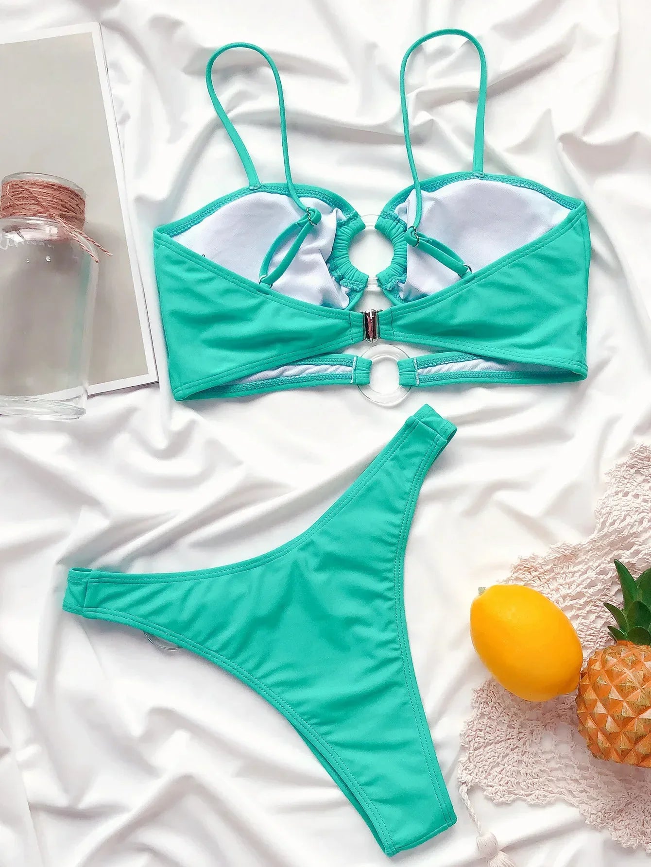 Bikini 2024 Sexy Women Green Hollow Ring Decor Swimwear Swimsuit Bikinis Set Bathing Suit Beach Bikini Female Biquinis Feminino