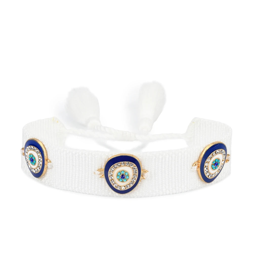 Woven Bracelets Evil Eyes Stackable Wrap Fabric Bracelets