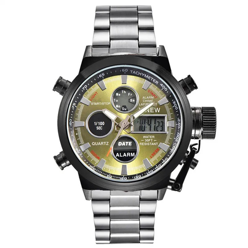 Montre Homme Men Original XINEW Brand Watches Fashion Casual Alloy Band Dual Time Electronic Watch Black Relogio Masculino 2024